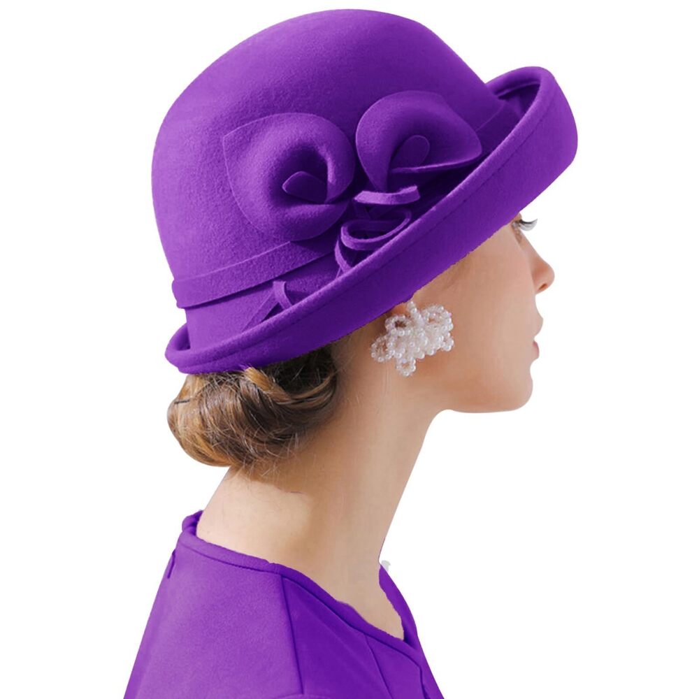 6828 Women Vintage Wool Felt Flowers Bucket Cloche Bowler Hat Church